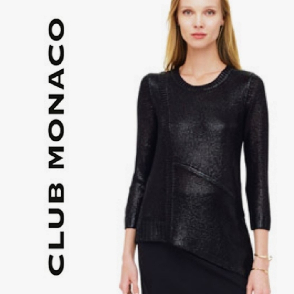 Club Monaco Black Metallic Asymmetric Knit Sweater